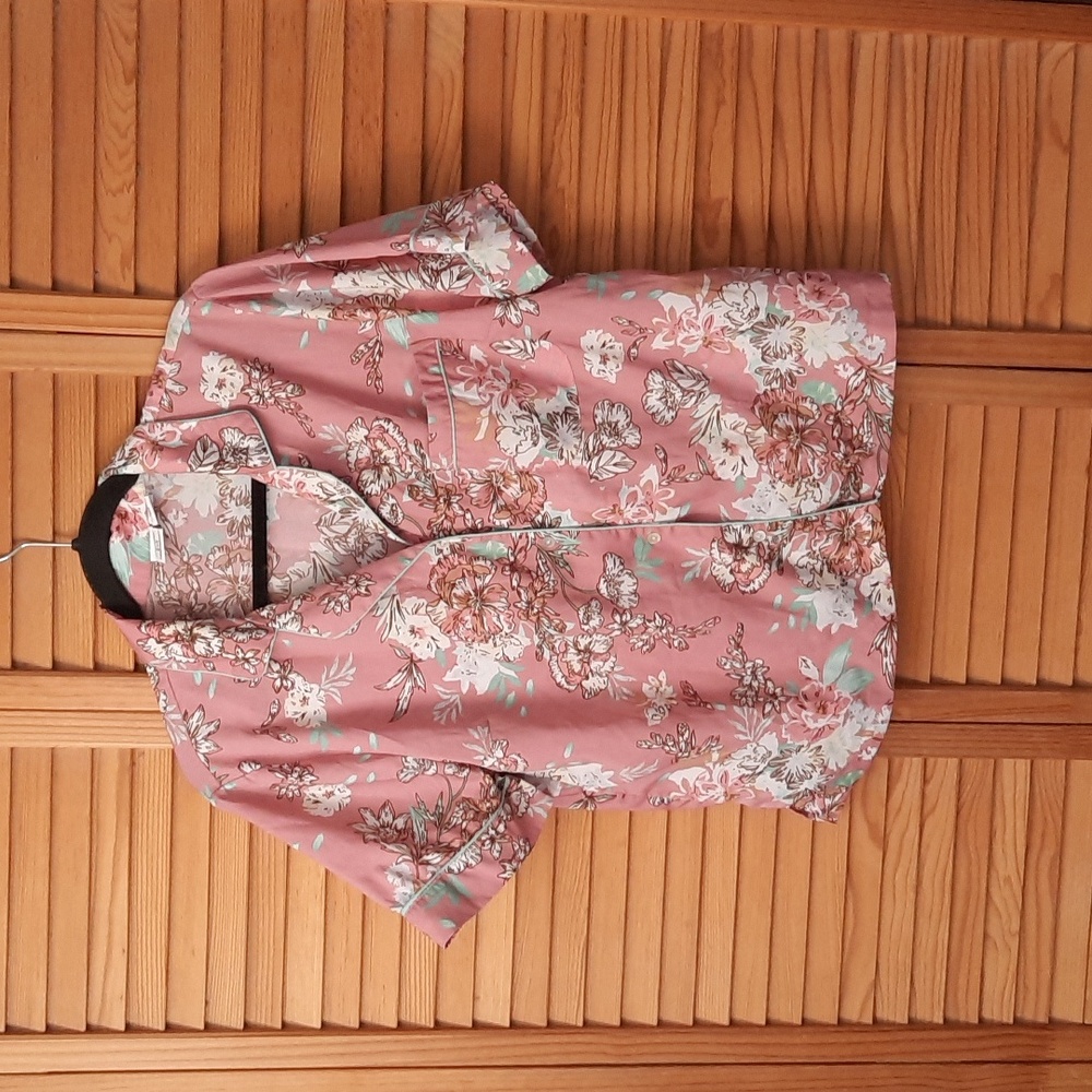 Cupcakes & Cashmere Pink Brown Blue Floral Print Shirt & Pants Sleepwear Size M - Picture 3 of 16